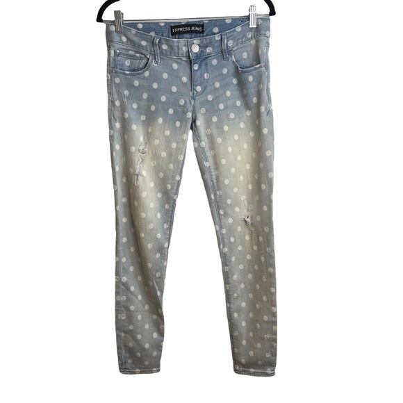 Express Denim - Express Polka Dot Blue and White Stella Ankle Jeggings